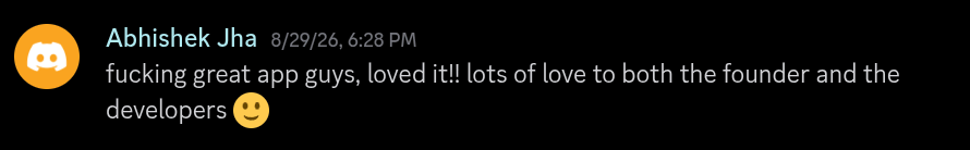 Discord testimonial from Abhishek Jha