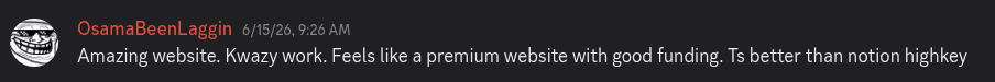 Discord testimonial from OsamaBeenLaggin
